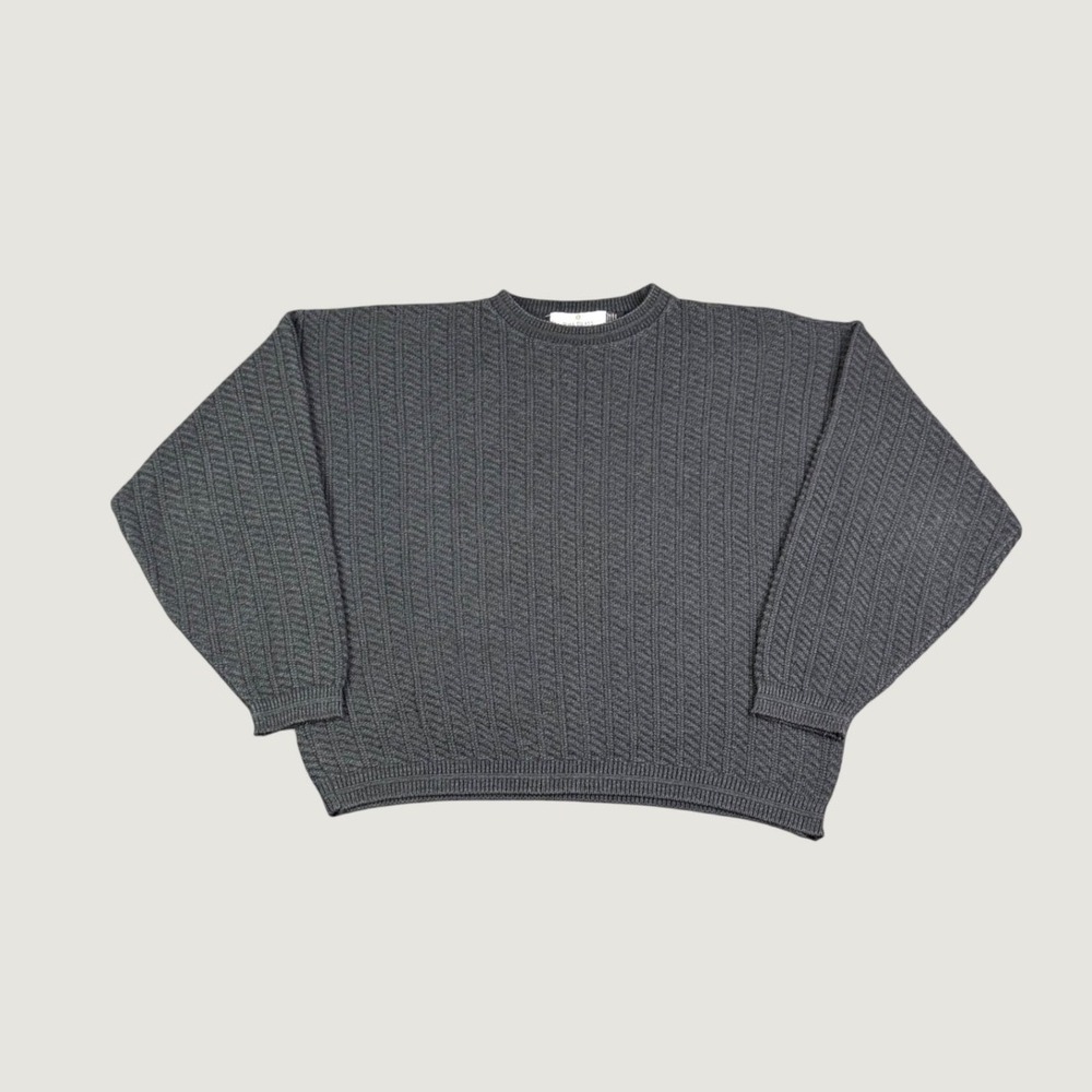 Bill Blass Menswear Gray Chevron Cable Knit Sweater Crewneck Large Made in USA